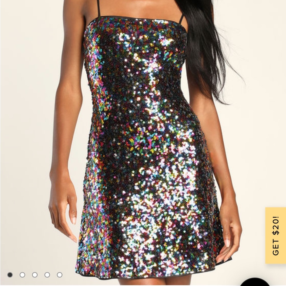 Lulus Spotlight Shimmer Black Multi Sequin Mini Skater Dress